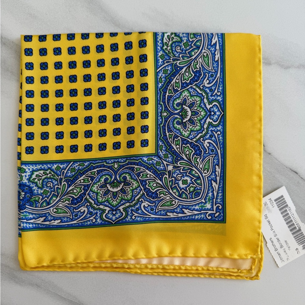 Gitman Brothers Yellow and Blue Silk Pocket Square